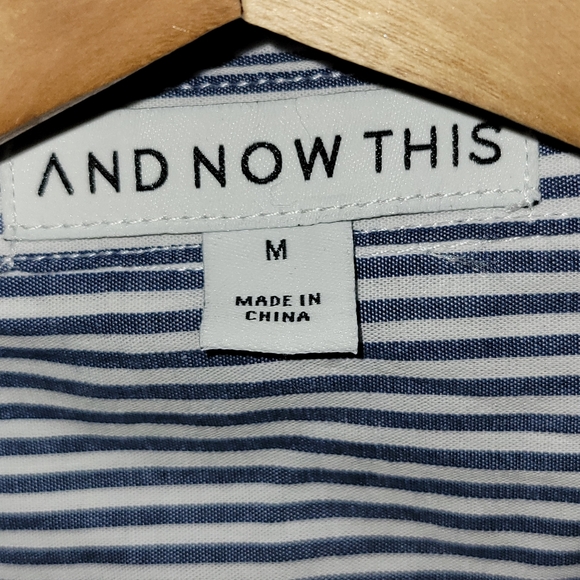 NWT And Now This Navy White Striped Cropped ButtonUp Size M - Picture 3 of 5